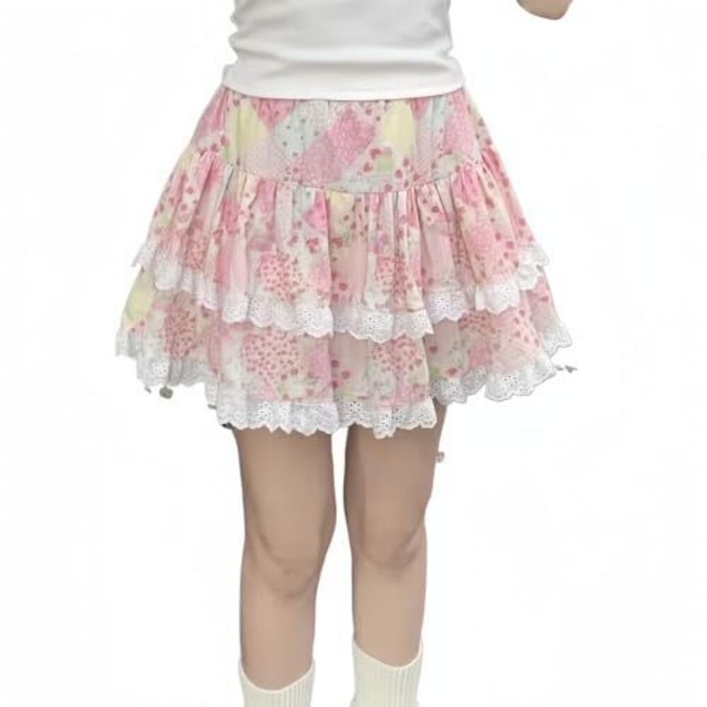 5211 Kawaii Skirts 2000s Vintage Y2k Clothing Pink A-line Slim Lolita Mini